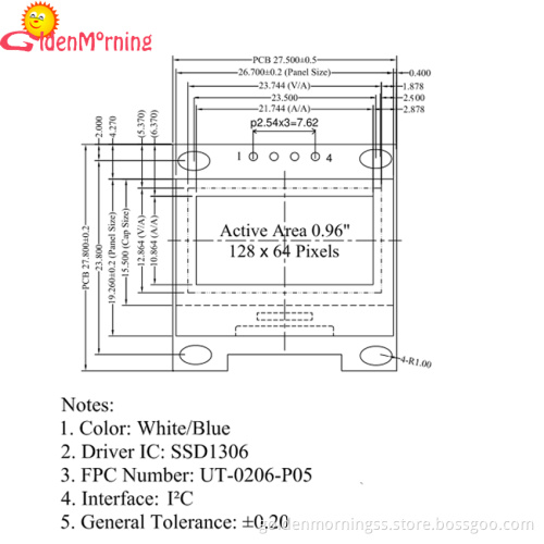 0.96" OLED Display IIC interface yellow and blue color
